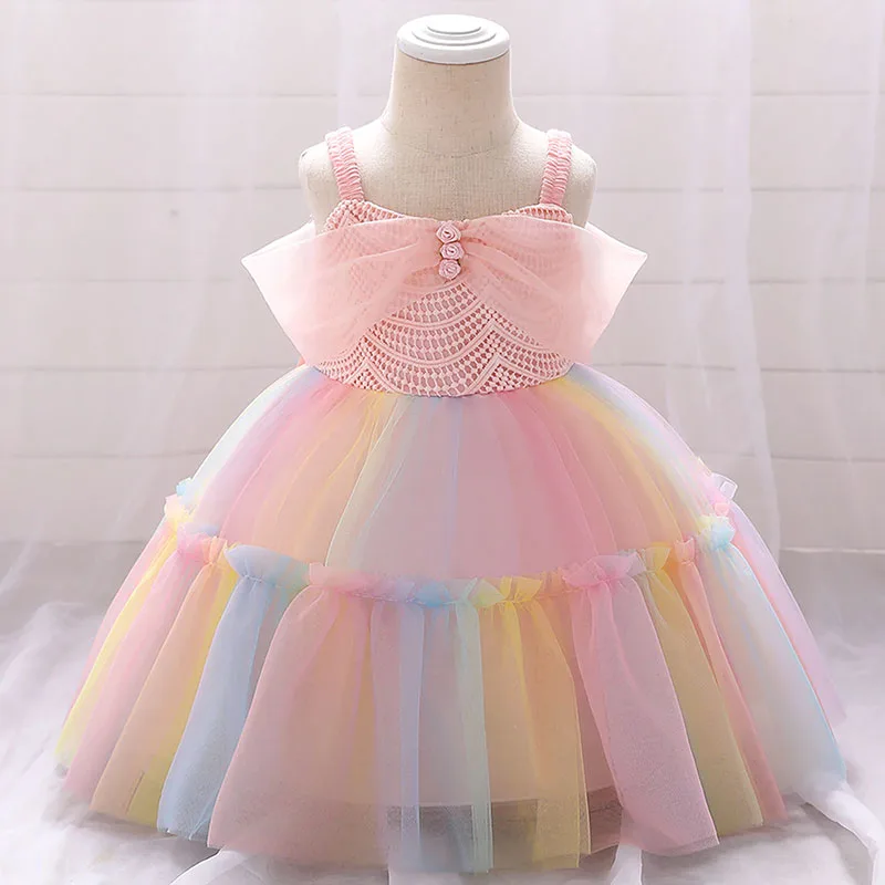 Princess Wedding Crochet Bodice Ballgown Dress with Colorful Tulle Sleeveless for Girls
