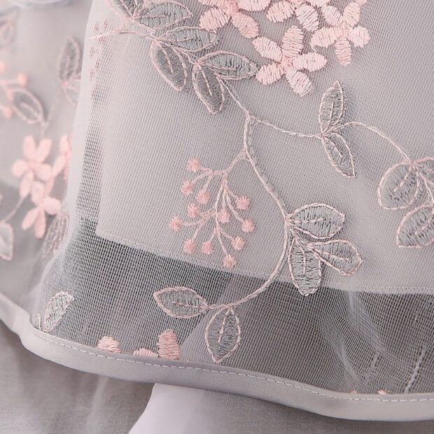 Princess Wedding Floral Placement Ballgown Dress with Beading & Tulle Half Sleeve for Girls - Image 5