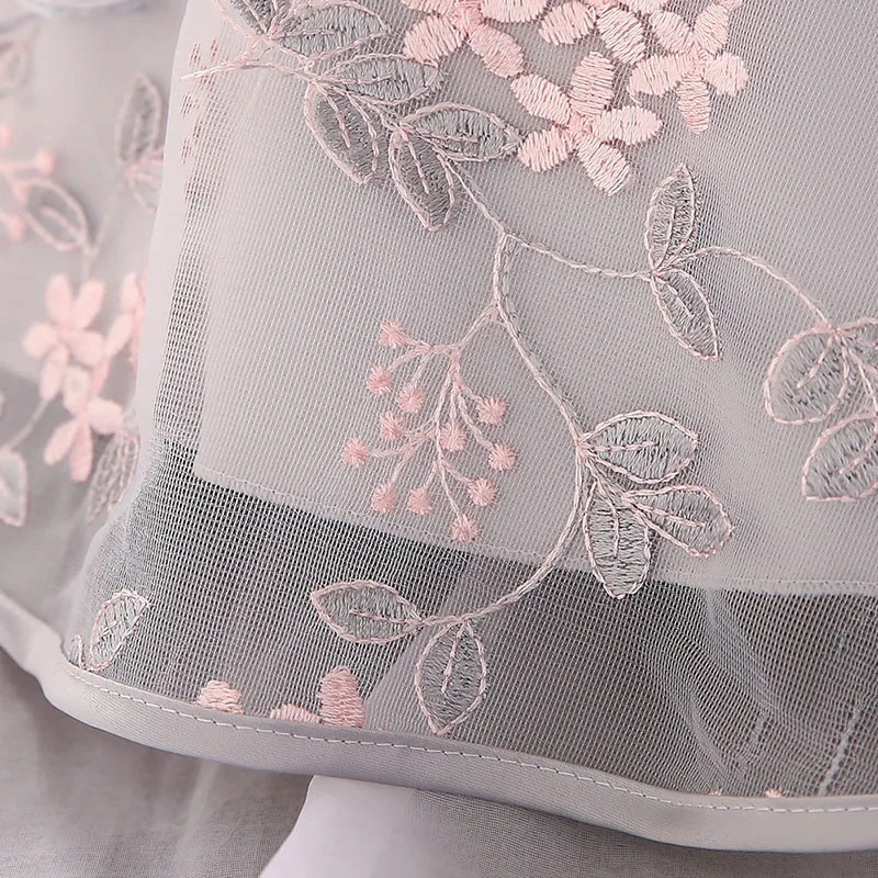 Princess Wedding Floral Placement Ballgown Dress with Beading & Tulle Half Sleeve for Girls - Image 5