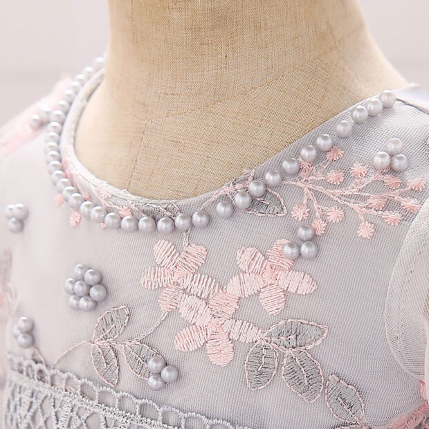 Princess Wedding Floral Placement Ballgown Dress with Beading & Tulle Half Sleeve for Girls - Image 3