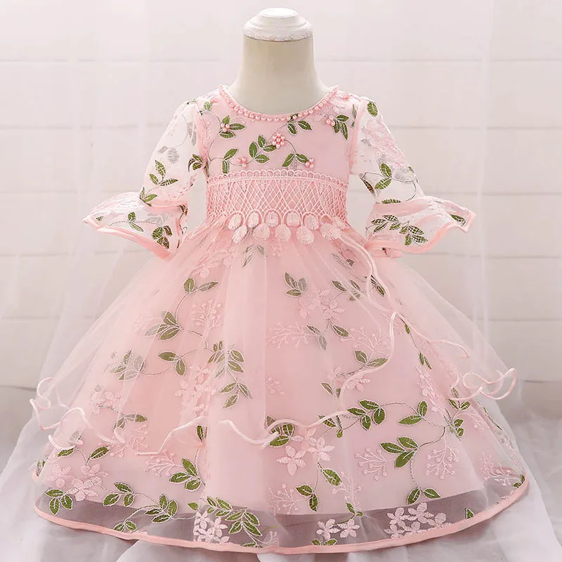 Princess Wedding Floral Applique Ballgown Dress with Beading & Tulle Half Sleeve for Girls