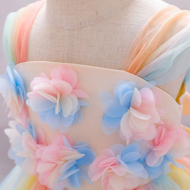 Princess Wedding Floral Bridal Ballgown Dress with Tulle & Ribbon Sleeveless for Girls - Image 3