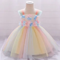 Princess Wedding Floral Bridal Ballgown Dress with Tulle & Ribbon Sleeveless for Girls