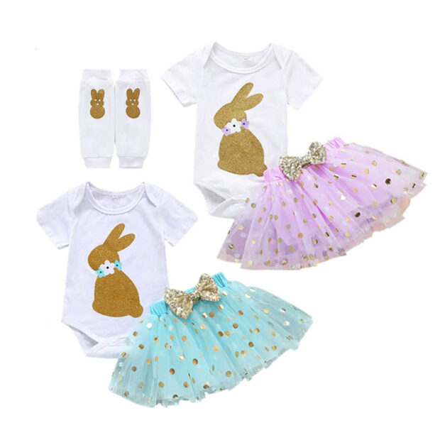 Baby Girl Glitter Bunny Onesie & Skirt