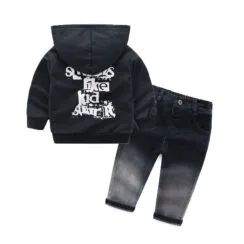 Baby Boy Graffiti Print Hoodie & Fade Out Wash Jeans Long Sleeve 2 pcs Set