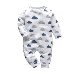 Baby Graphic Cloud Print Pajamas Snap On Jumpsuit Long Sleeve