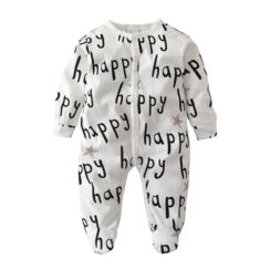 Baby Happy Letter Print Footie Pajamas Romper