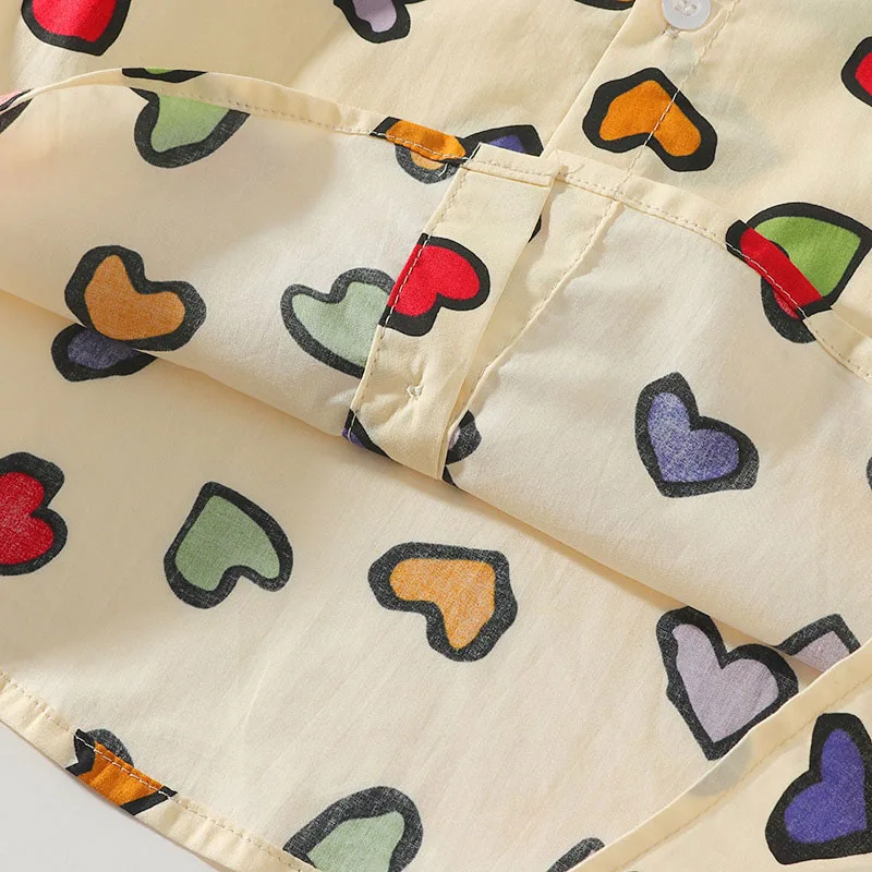 Baby Hearts Pattern Button Shirt Long Sleeve, Elastic Pants 2 pcs Outfit - Image 6