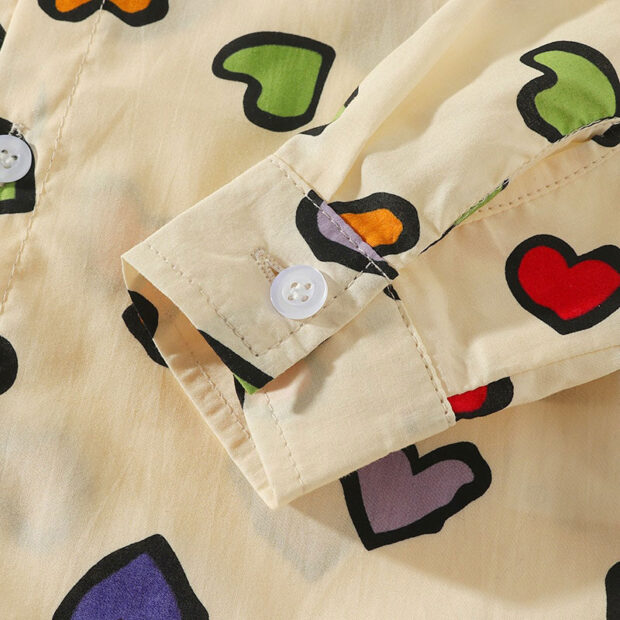 Baby Hearts Pattern Button Shirt Long Sleeve, Elastic Pants 2 pcs Outfit - Image 4