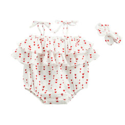 Baby Hearts Pattern Off Shoulder Romper Outfit