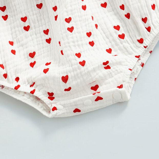 Sleeveless Hearts Pattern Off Shoulder Romper with Ribbon Headband - Image 3