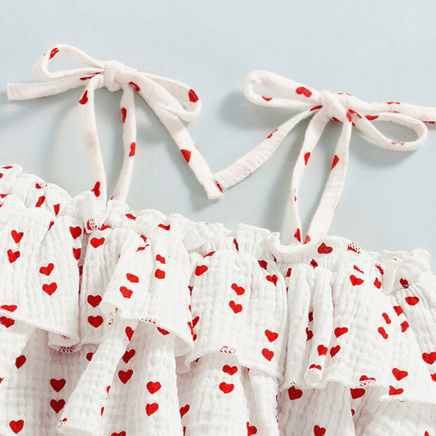 Sleeveless Hearts Pattern Off Shoulder Romper with Ribbon Headband - Image 2