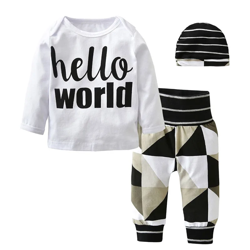 Hello World Print Shirt Harem Pants with Beanie Hat
