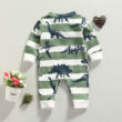 Baby Dinosaur Drawing Print Romper Henley Style Long Sleeve