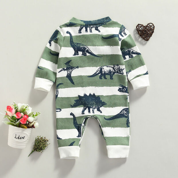 Henley Dinosaur Drawing Print Romper Long Sleeve - Image 2