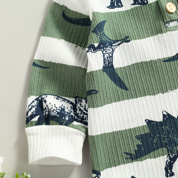 Henley Dinosaur Drawing Print Romper Long Sleeve - Image 3