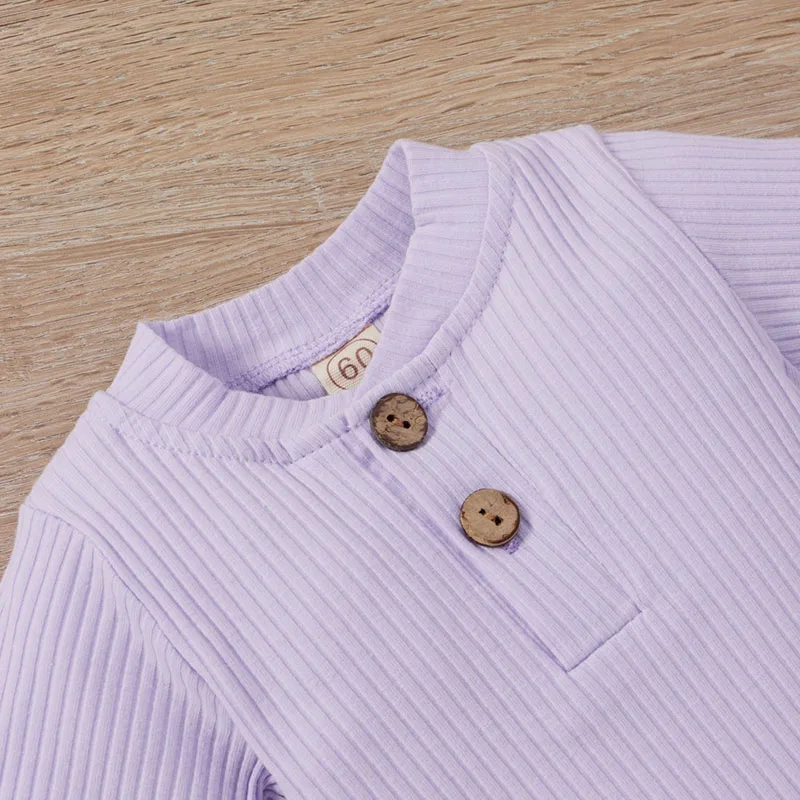 Henley Style Ribbed Pattern Onesie & Drawstring Pants Long Sleeve Sleepwear - Image 2