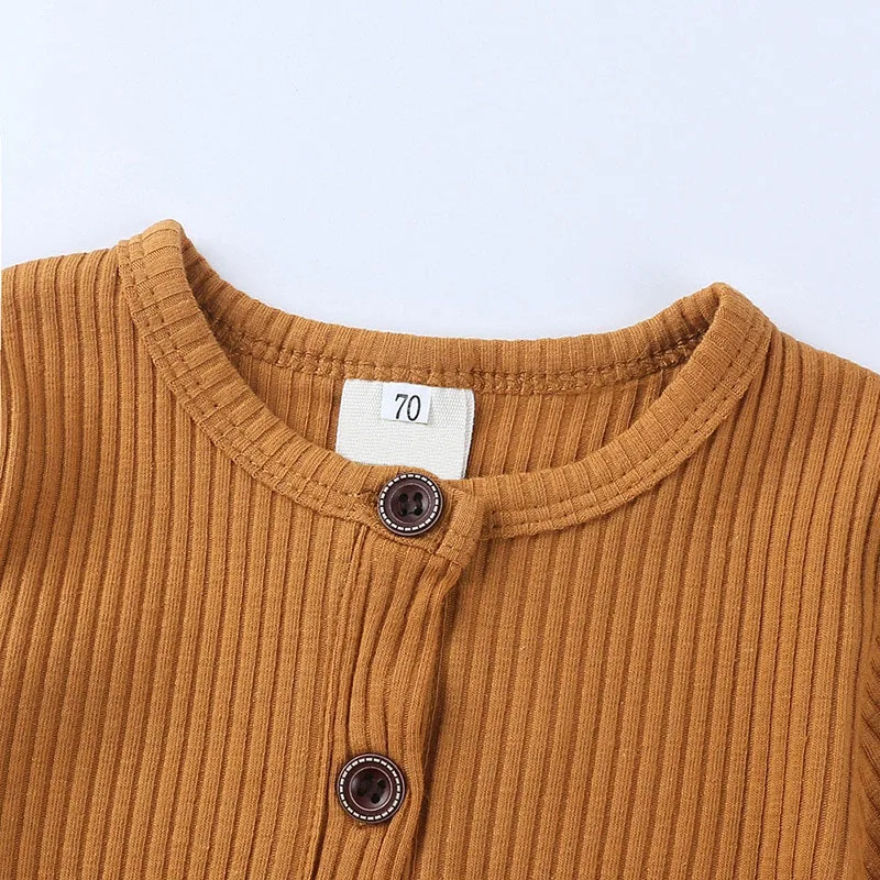 Henley Style Romper in Solid Color & Ribbed Pattern Short Sleeve - Image 3