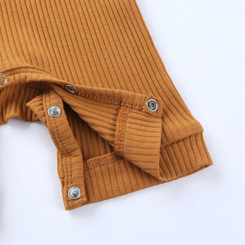 Henley Style Romper in Solid Color & Ribbed Pattern Short Sleeve - Image 4