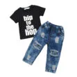 Hip Hop Print Shirt & Ripped Denim Jeans Long Sleeve