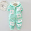 Baby Girl's Hooded Zippered Tracksuit Coat Long Sleeve Floral Patterned and Pants