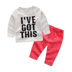 Baby I Have Got This Quote Print T-Shirt & Sweatpants Long Sleeve 2pcs Set