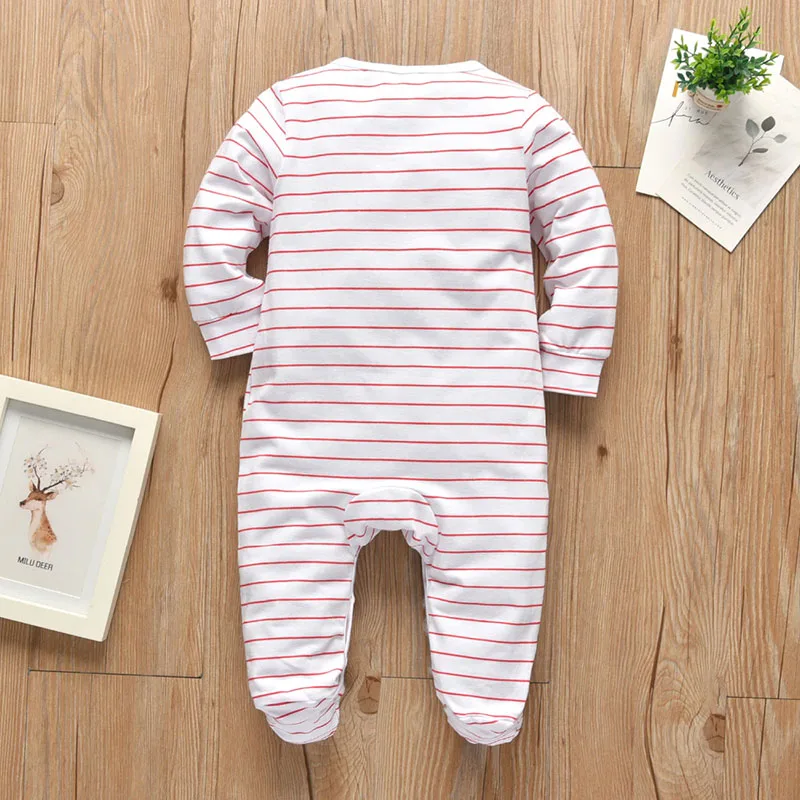 I Love Daddy Letter Print Footed Jumpsuit Stripe Sleepwear Long Sleeve - Image 2