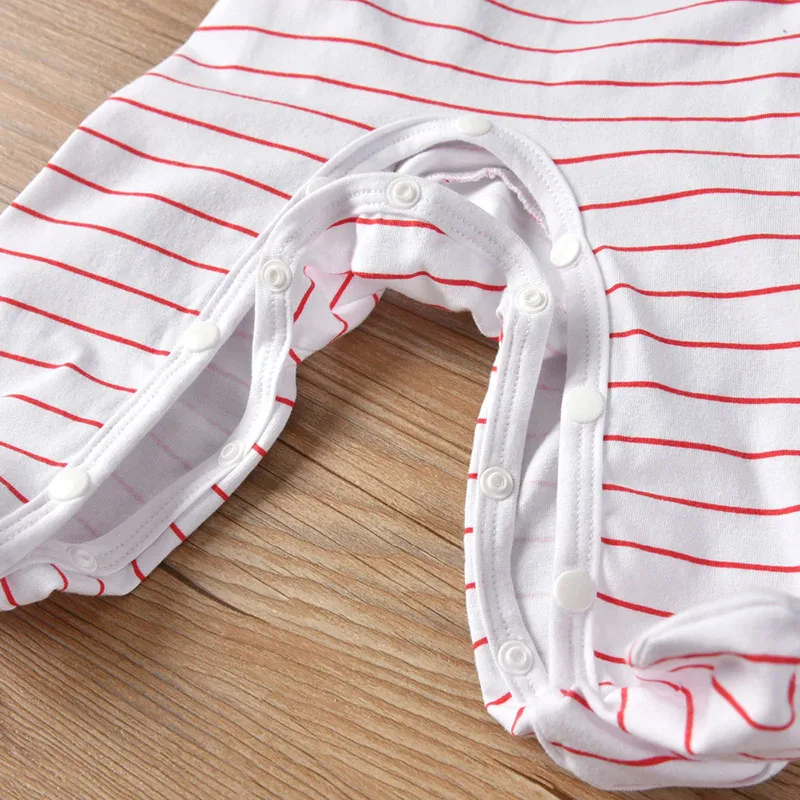 I Love Daddy Letter Print Footed Jumpsuit Stripe Sleepwear Long Sleeve - Image 5