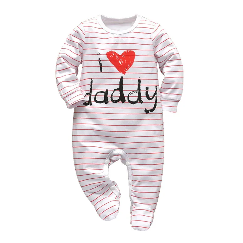 I Love Daddy Letter Print Footed Jumpsuit Stripe Sleepwear Long Sleeve