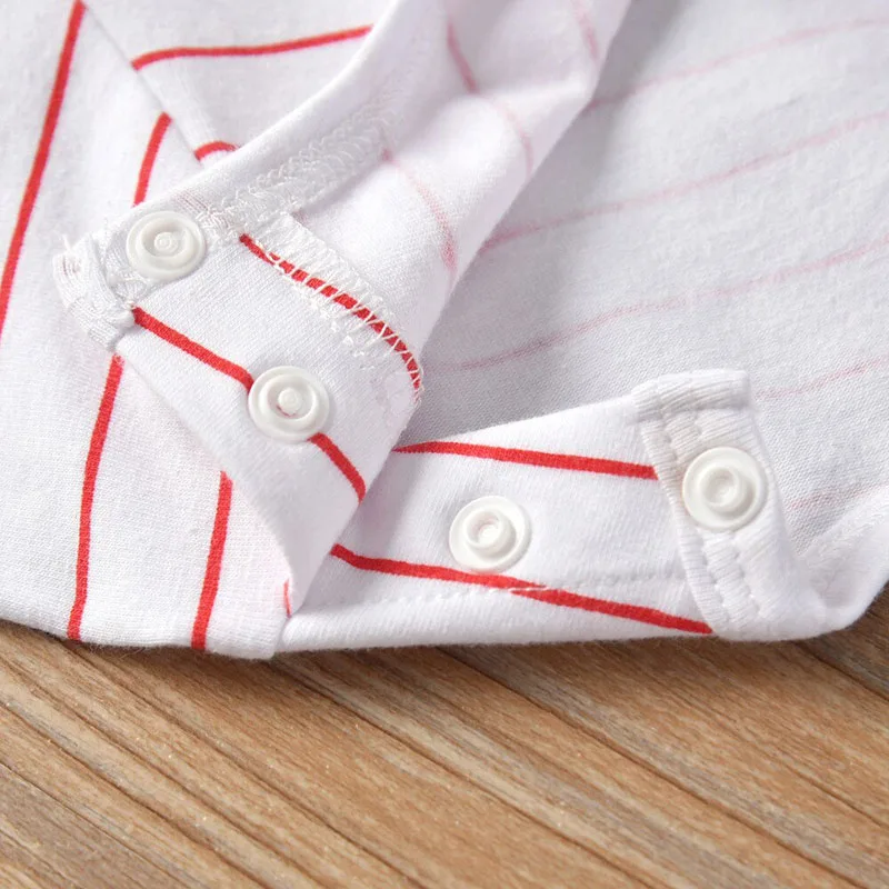 I Love Daddy Letter Print Footed Jumpsuit Stripe Sleepwear Long Sleeve - Image 3