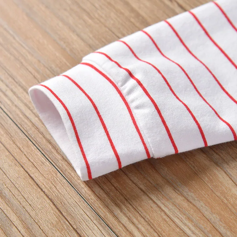 I Love Daddy Letter Print Footed Jumpsuit Stripe Sleepwear Long Sleeve - Image 4