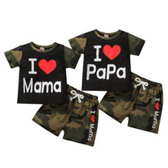 I Love Papa Mama Shirt & Camouflage Print Pants Short Sleeve