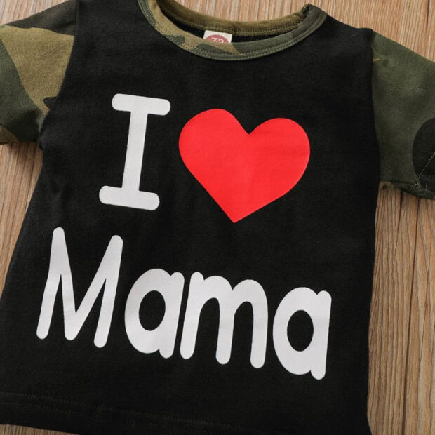 I Love Papa Mama Shirt & Camouflage Print Pants Short Sleeve - Image 3