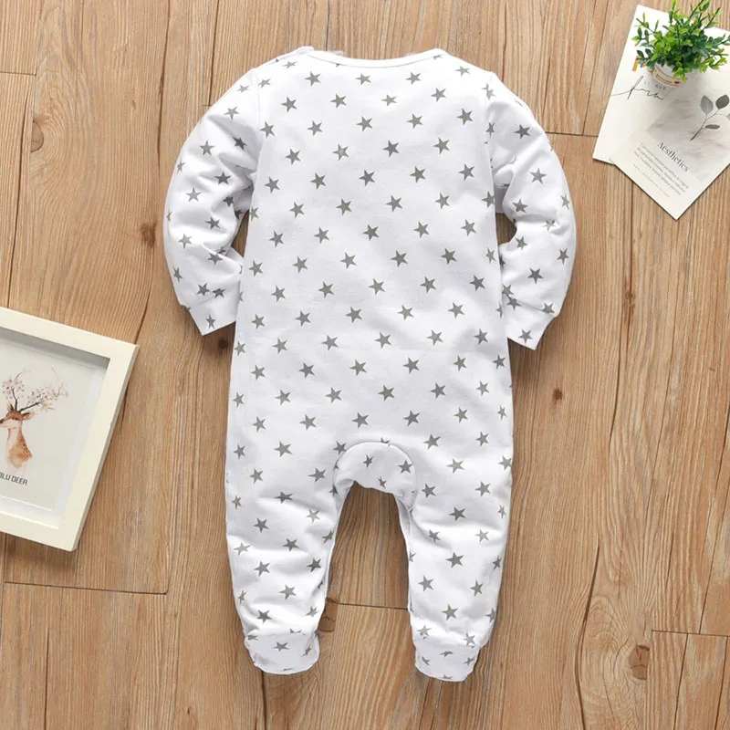 I Love Mommy Letter Print Footed Jumpsuit All-Over Star Sleepwear Long Sleeve - Image 2