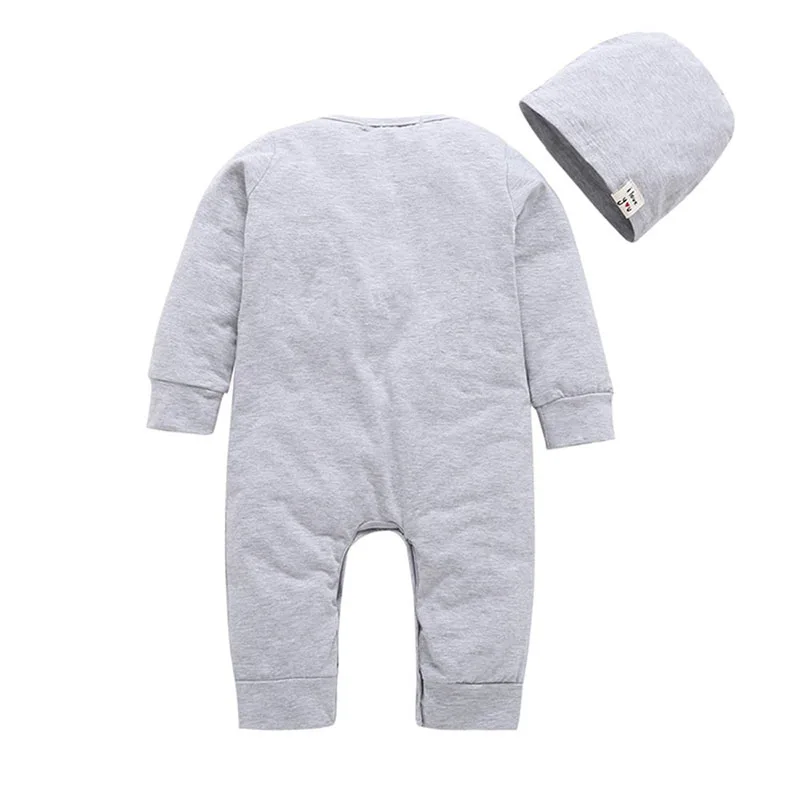 Baby I Love You This Much Letter Print Long Sleeves Jumpsuit Beanie Hat - Image 2