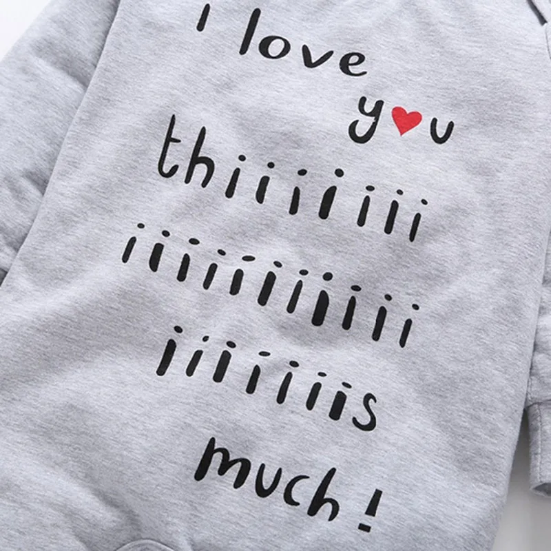 Baby I Love You This Much Letter Print Long Sleeves Jumpsuit Beanie Hat - Image 3