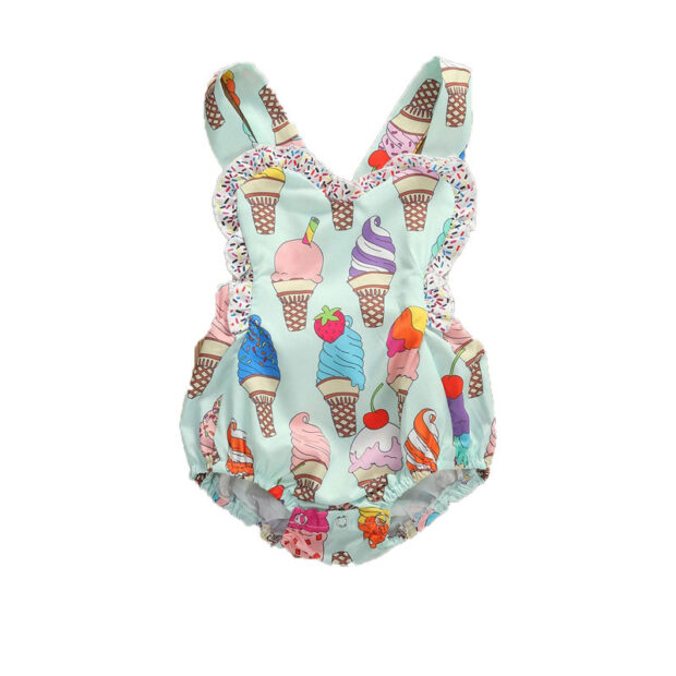 Ice Cream Print Strap Romper Open Back Sleeveless