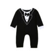 Informal Wedding Black Tuxedo Romper with Bow Tie Long Sleeve