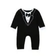 Informal Wedding Black Tuxedo Romper with Bow Tie Long Sleeve