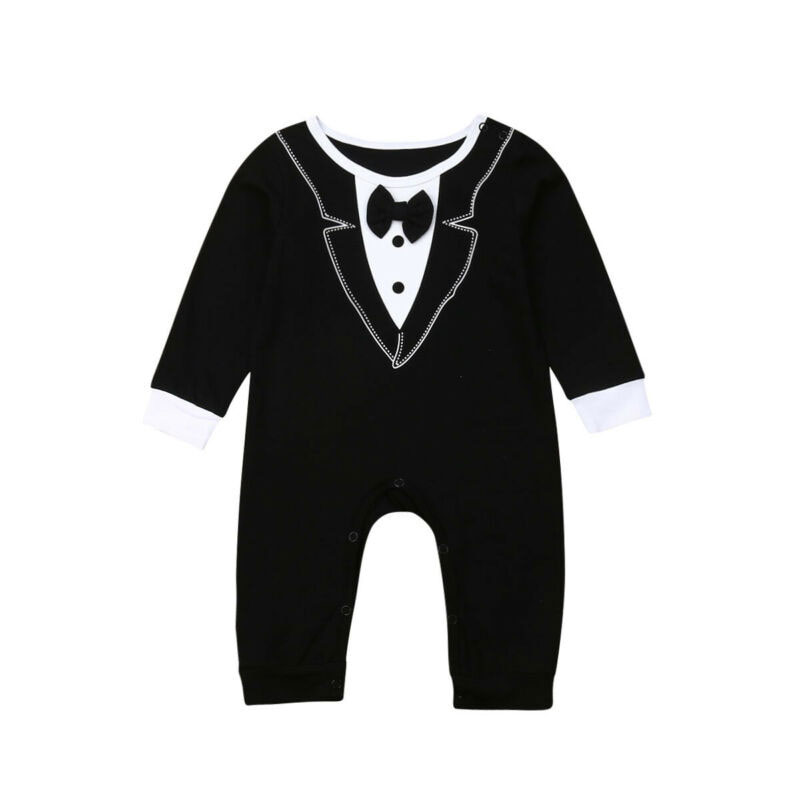 Baby Business Suit Bow Tie Polo Button Onesie Bodysuit & Suspender ...