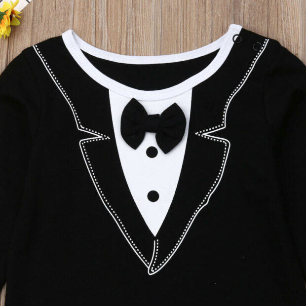 Baby Black Tuxedo Romper Long Sleeve Informal