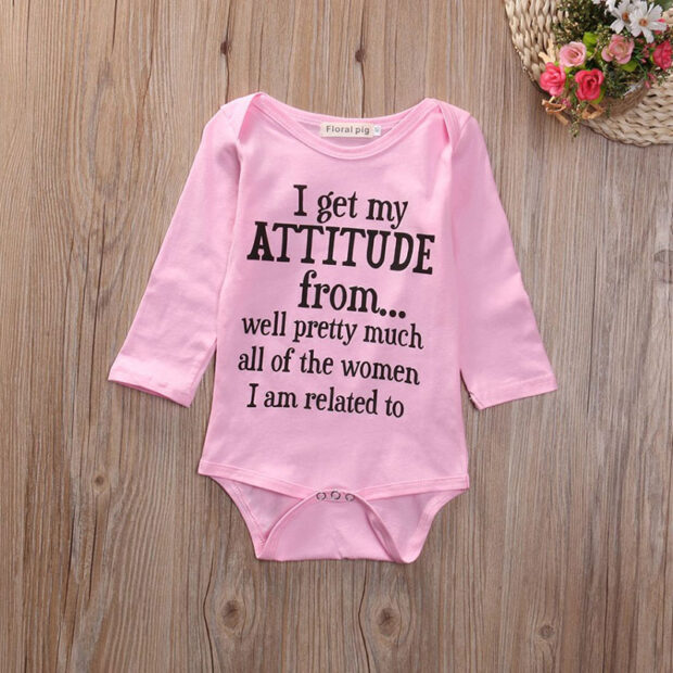 Pink Inspirational Quote "My Attitude" Short Sleeves One-Piece Bodysuit - Image 2