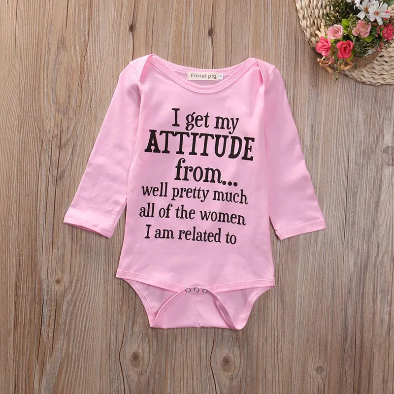 Pink Inspirational Quote "My Attitude" Short Sleeves One-Piece Bodysuit - Image 2