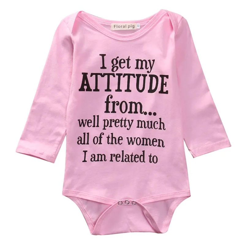Pink Inspirational Quote "My Attitude" Short Sleeves One-Piece Bodysuit