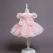 Baby Intricate Flower Pattern Princess Dress Puffed Shoulders
