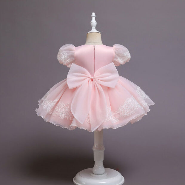 Baby Intricate Flower Pattern Princess Dress Puffed Shoulders