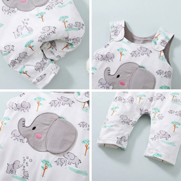 Jungo Elephant Lion Applique Overalls Long Sleeve - Image 3