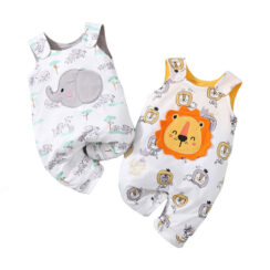 Jungo Elephant Lion Applique Overalls Long Sleeve