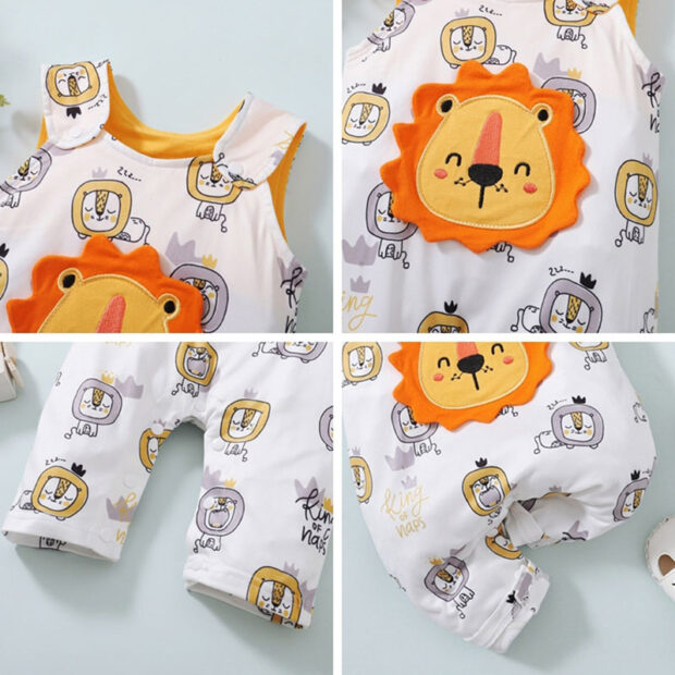 Baby Elephant Lion Applique Overalls Long Sleeve