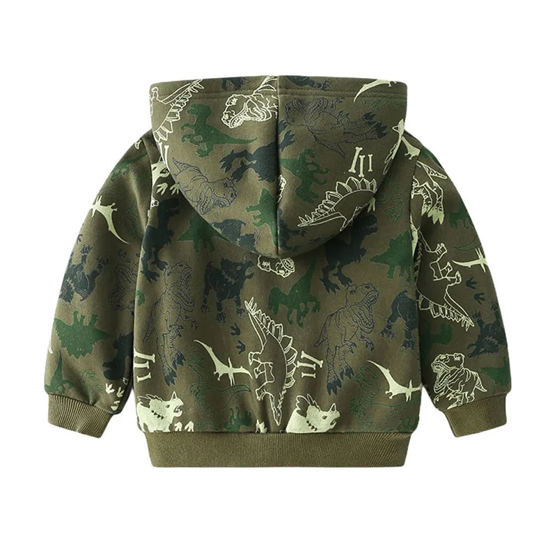 Jurassic Dinosaur Print Hooded Sweatshirt Zipper Jacket long Sleeve - Image 2